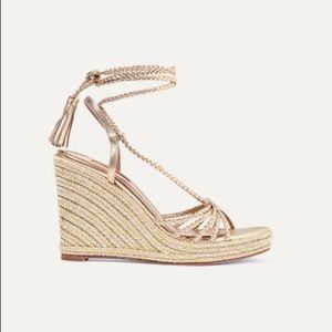 aquazzura size 7 gold lace up wedges